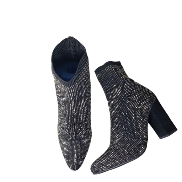 Material Girl Baybe Black Sequin Pull-On Closed Toe Pointed Bootie Sz 5.5M - Picture 3 of 11
